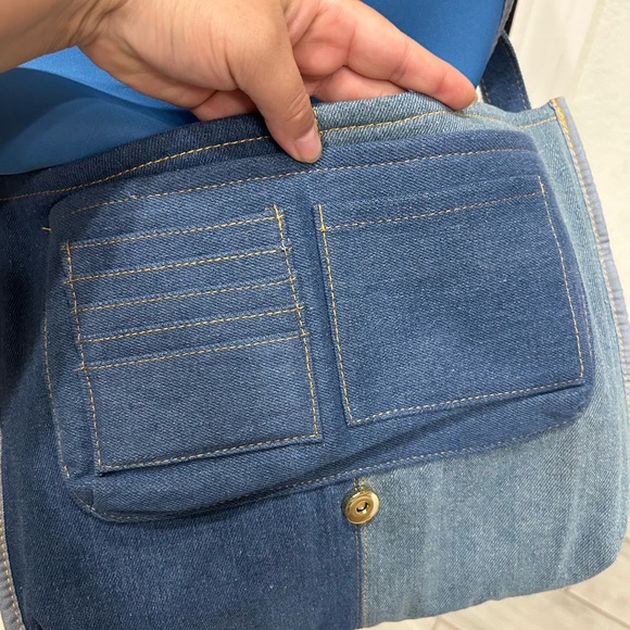 NEW Y2K 90’s Denim Two Tone Logged On Laptop Bag Crossbody Flap w/Removable … - Picture 4 of 7
